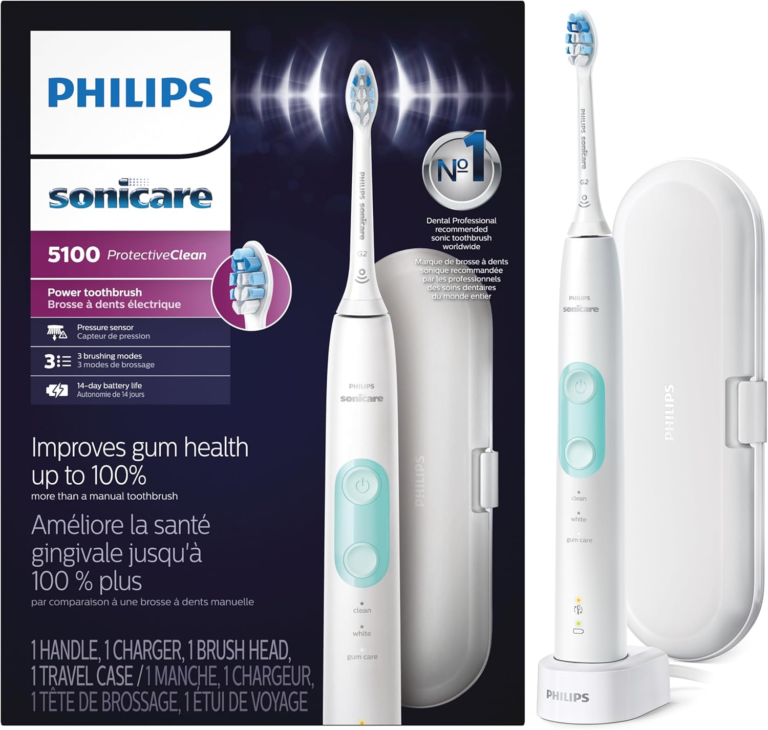 Philips Sonicare ProtectiveClean 5100 Gum Health, Rechargeable Electric Toothbrush, White Mint HX6857/11